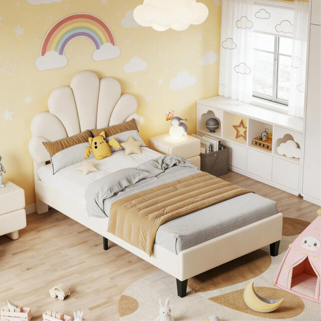 Single Bed, 90 x 200 cm, Children's Bed with Adjustable Headboard, Bed Frame with Box Spring Frame, Princess Bed, Girls Bed, Velvet
