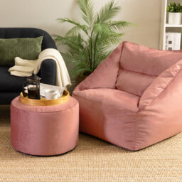 Natalia Velvet Armchair Bean Bag and Round Footstool