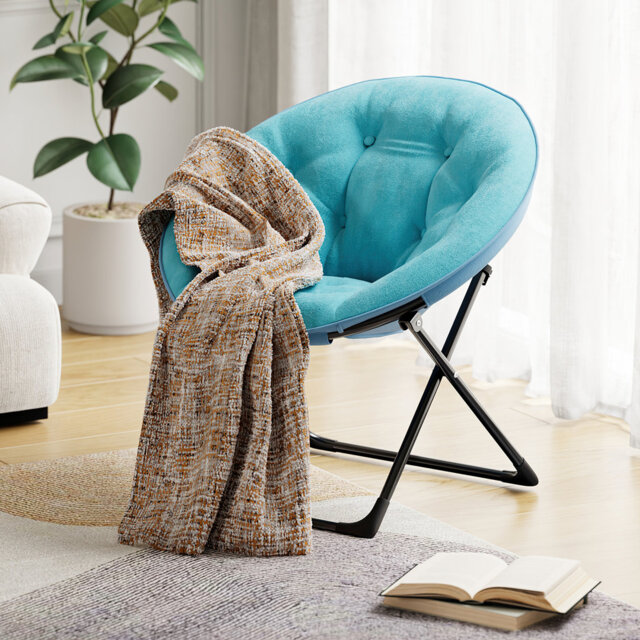 Oversized Folding Saucer Moon Chair – Soft Faux Fur Accent Lounge for Bedroom, Dorm, Living Room – Ultra Comfy Seat, Sturdy Metal Frame, Lounge or Rea