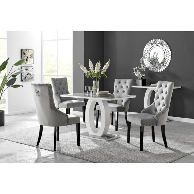 Scottsmoor Halo Dining Table Set in Modern High Gloss with 4 Luxury Velvet Dining Chairs