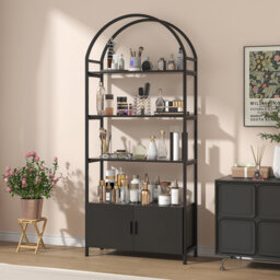 Arched Book Shelf, Bookcase With Doors Storage, 180cm Tall Bookshelf With Sturdy Metal Frame, E1 Quality Boards, Freestanding Display Shelving Unit Li