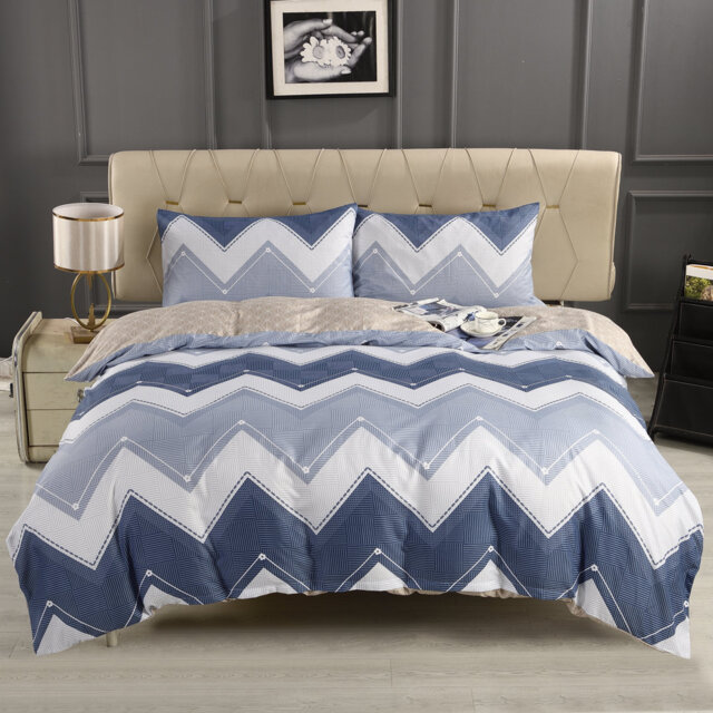 Complete Bedding Set Bliss Silver Wave Duvet Cover, Matching Fitted Sheet & Pillowcases