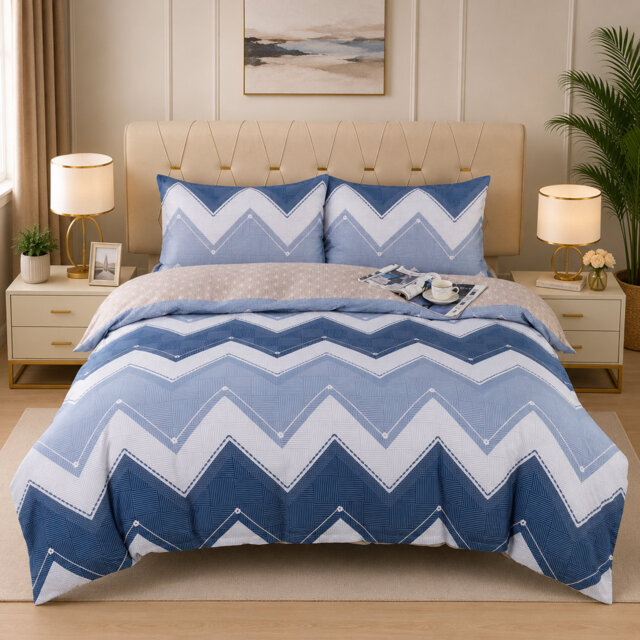Complete Bedding Set Bliss Silver Wave Duvet Cover, Matching Fitted Sheet & Pillowcases