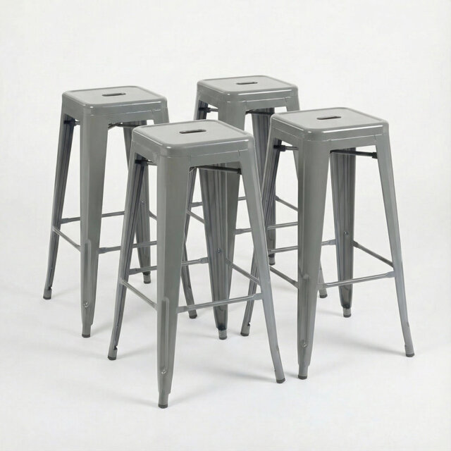 "Bistro Set Of 4 30"" Red Gloss Galvanised Metal Bar Stools Drain Holes Assembled"