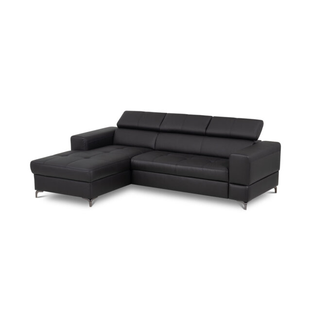 Tinos Genuine Leather Corner Sofa with Pull Out Bed with Storage and Adjustable Headrests