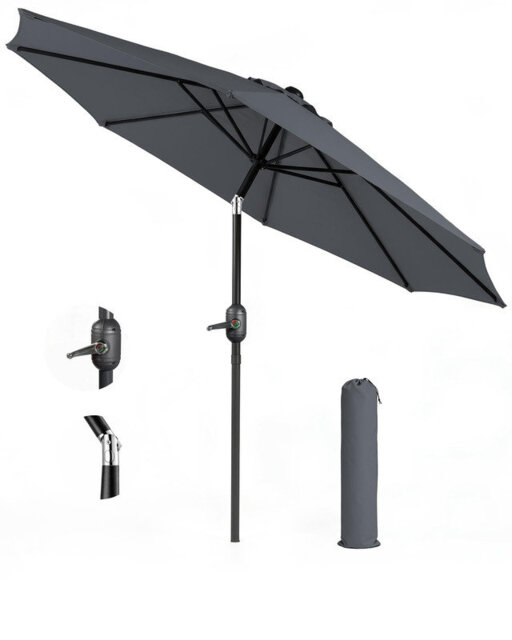 2.7m Adjustable Tilting Patio Garden Parasol, 180GSM UPF50+ Polyester Canopy Steel Frame Outdoor Umbrella with Crank Handle & Protective Cover for Bal