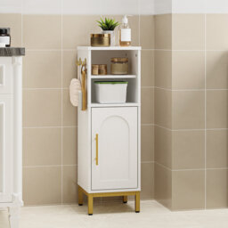 Small Bathroom Storage Cabinet, Freestanding Bathroom Storage Unit with Door and Adjustable Shelf, Narrow Toilet Paper Cabinet with Open Storage Space
