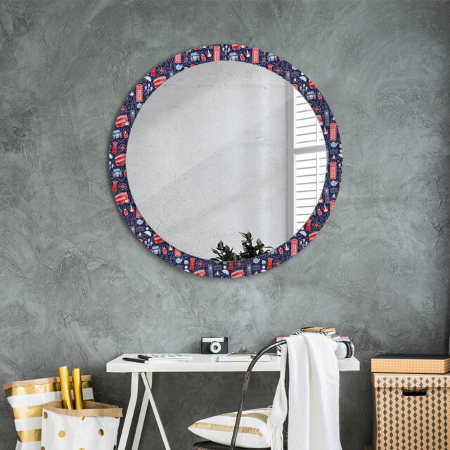Huldar Round Glass Framed Wall Mounted Accent Mirror in Black/Red/Blue