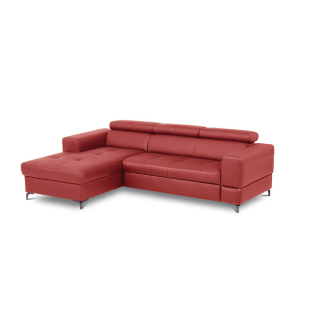 Tinos Genuine Leather Corner Sofa with Pull Out Bed with Storage and Adjustable Headrests