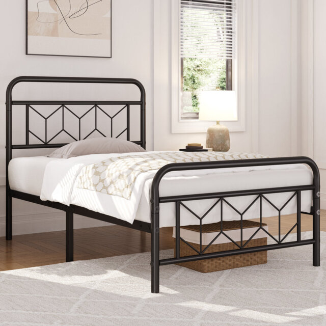 Modern Metal Bed Frame with Vintage Headboard
