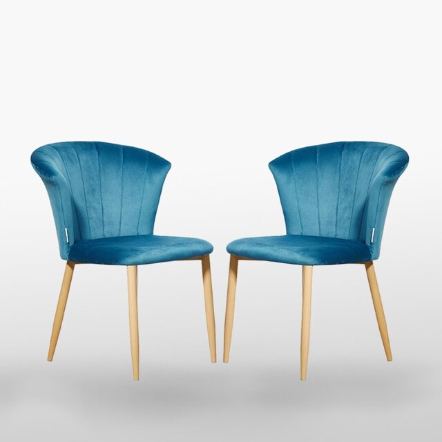 Siyana Modern Velvet Dining Chairs - Ergonomic Curved Back with Solid Wooden Legs