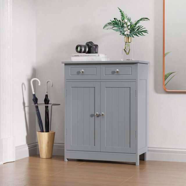 Freestanding Bathroom Storage Cabinet  ,2 Drawers Cupboard, Adjustable Shelf And Metal Handles