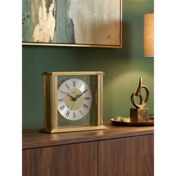 Acctim Hamilton Mantel Clock Quartz Brushed Metal & Glass Floating Effect Energy Efficient Brass