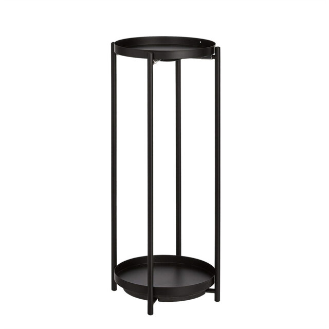 Round plant stand made of coated metal for indoor and outdoor use, black