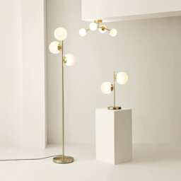 Alcivar Gold 3 Way Floor Lamp with White Confetti Glass Globe Shades