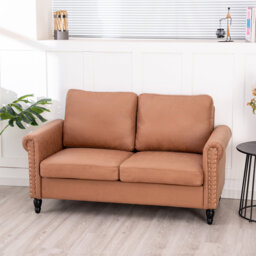 2 Seater Sofa, Faux Leather Love Seat, Comfy Small Loveseat Sofa For Small Space, 2 Seat Settee Couch With Solid Wood Legs For Living Room,Bedroom,Apa