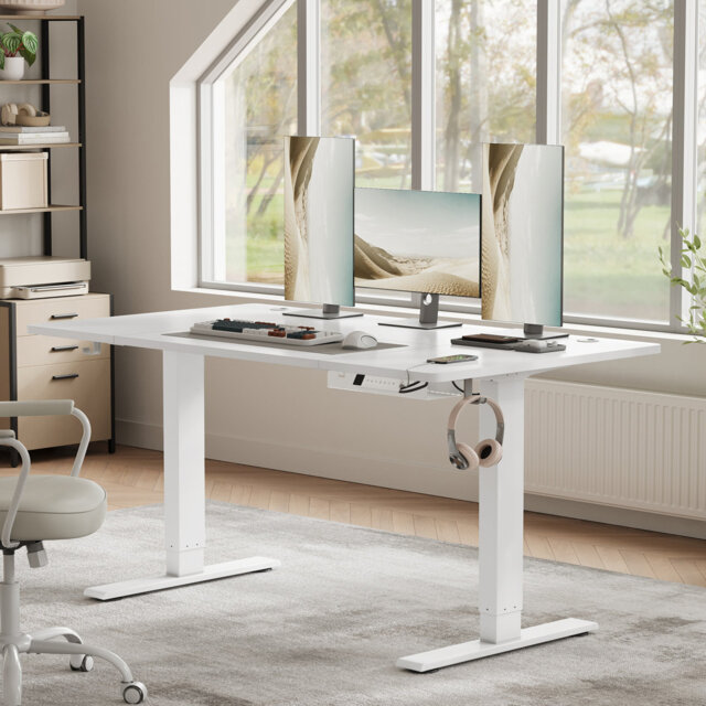 140 X 80 Cm Height Adjustable Desk, Electric Standing Desk With USB C Port, Sedentary Reminder, White