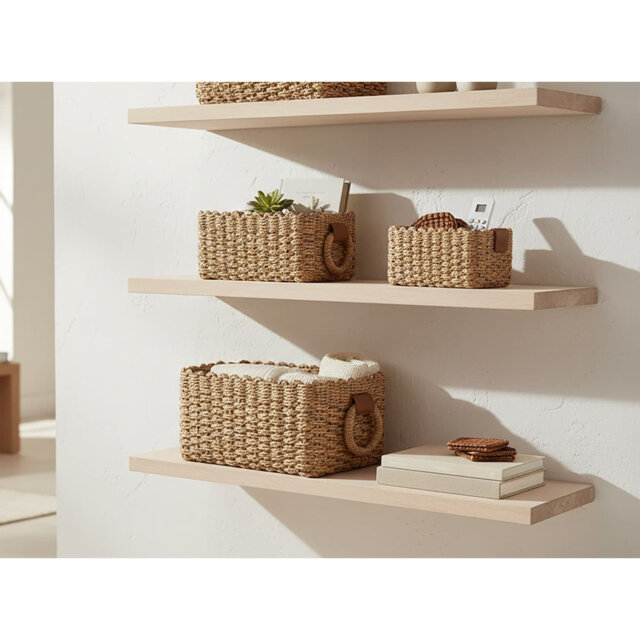 "3-Pack 4.72"" Square Recycled Paper Rope Baskets - Bathroom Cupboard Drawer Organizers"