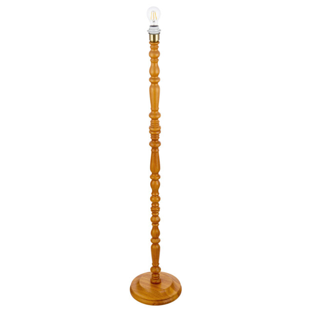 Classic Oak Wooden Standing Floor Lamp Base With Intricate Pole Design By