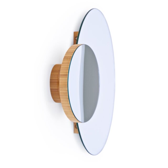 Mendocino Round Magnifying Wood Framed Freestanding Makeup / Shaving Mirror