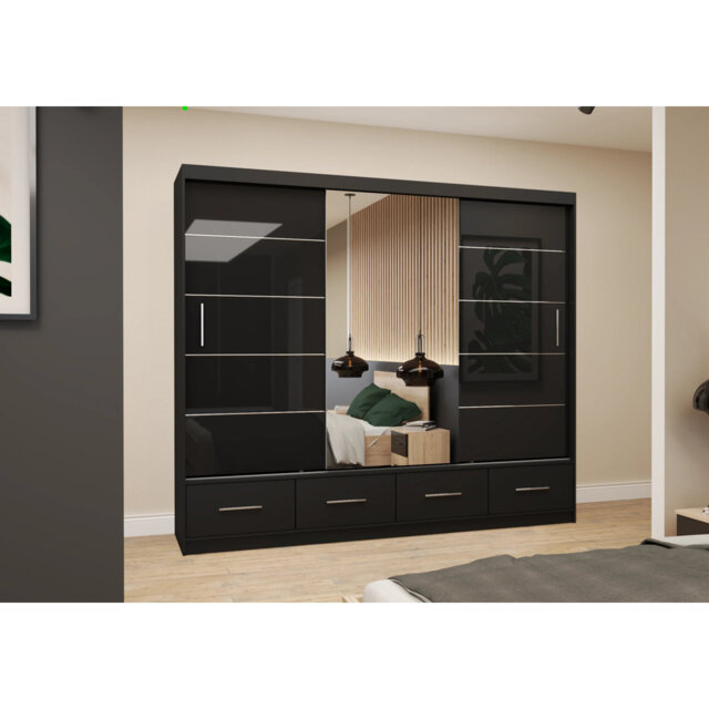 Grey Gloss Sliding Wardrobe with Mirror 250cm - Stylish and Organised Living