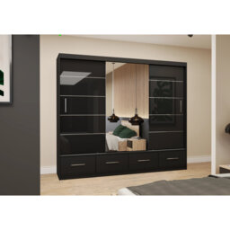 Grey Gloss Sliding Wardrobe with Mirror 250cm - Stylish and Organised Living