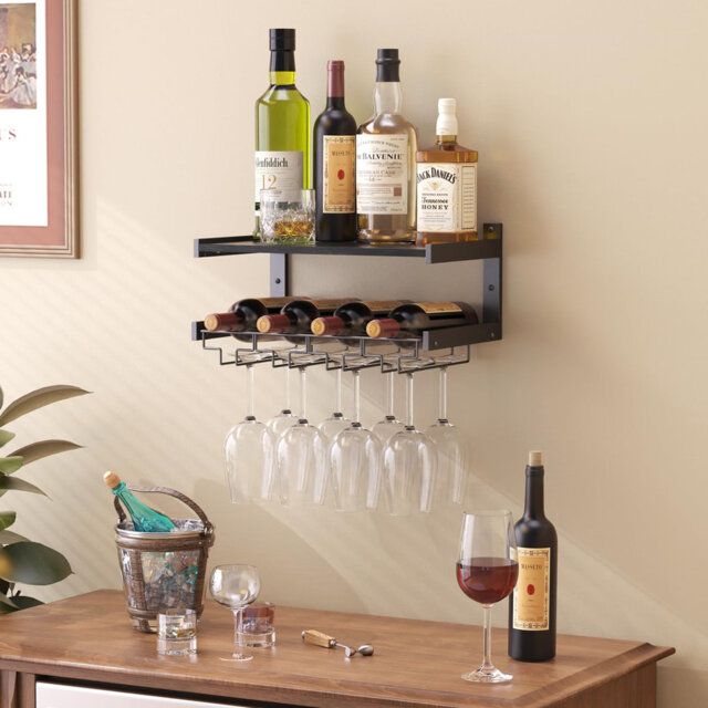 Wall Mounted Wine Bottle & Glass Rack