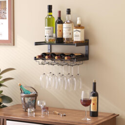 Wall Mounted Wine Bottle & Glass Rack