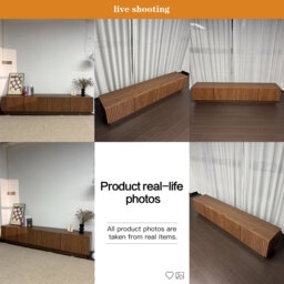 220cm Wide TV Stand in Walnut, Featuring Integrated Cable Management and Ample Shelf Storage