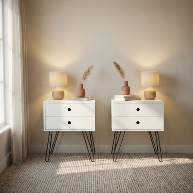 Pair of Irmtraud Premium 2 Drawer Bedside Tables - Set of 2 Stylish Pair of Nightstands
