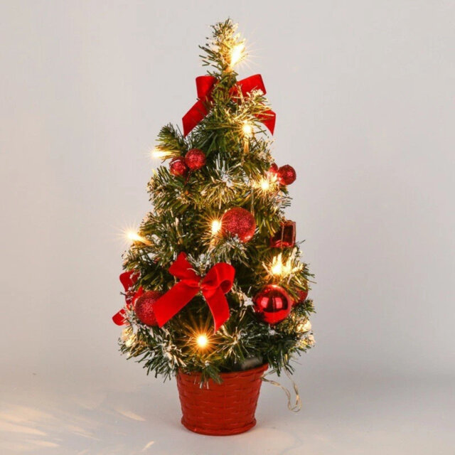 40cm Red Christmas Tree With Led Lights Tabletop Ornaments Holiday Decor