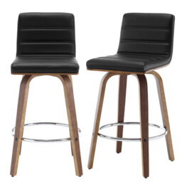 65 CM Swivel Bar Stools With Back Faux Leather Upholstered