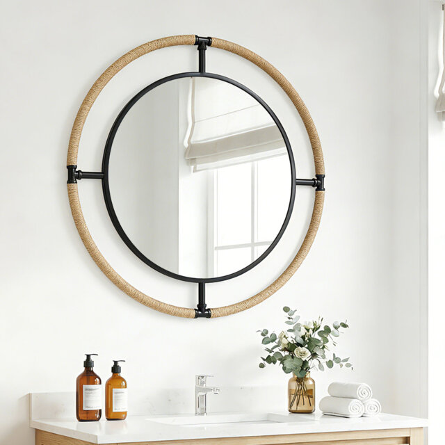 80cm Round Accent Mirror With Rope Frame
