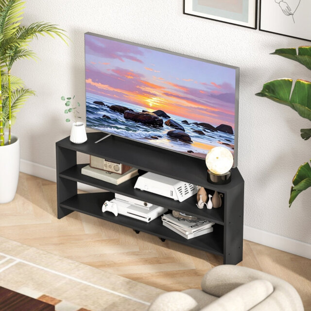 Corner TV Stand with 2 Open Shelves 110*36*45 cm Manufactured Wood 1 Piece Corner TV Stand Black Corner Design