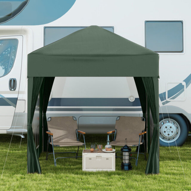 2x2m Pop Up Garden Gazebo, Waterproof Party Tent with Sidewalls Windows & Carry Bag,Coffee