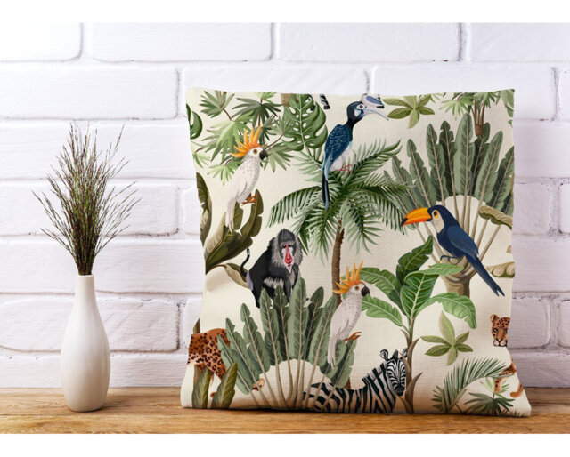 Theydon Exotic Trees and Animals Scatter Cushion with Filling