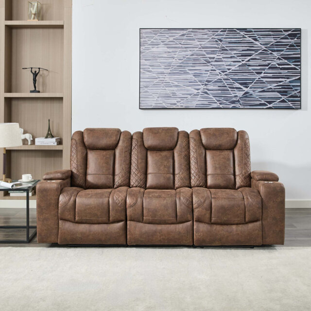 Bhopinder 3 SEATER FABRIC AUTO RECLINER SOFA GREY