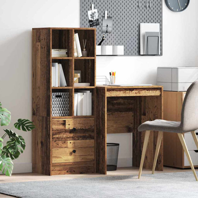 Desk With Storage With Drawer 2 Pcs Old Wood 90 X 50 X 76 Cm