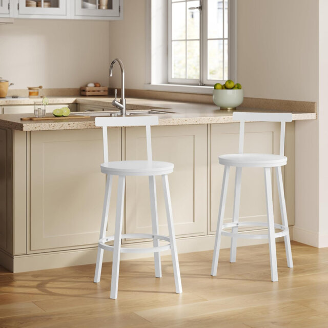 Bar Stools Set Of 2 Round Kitchen Stools With Backrest Metal Frame Footrest Counter Stool 150 Kg Load Capacity For Bar Kitchen Island Dining Room