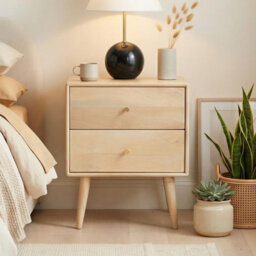 Tario Rectangle Wooden Bedside Table With Storage Drawers - Modern Mid-Century Style Inspired