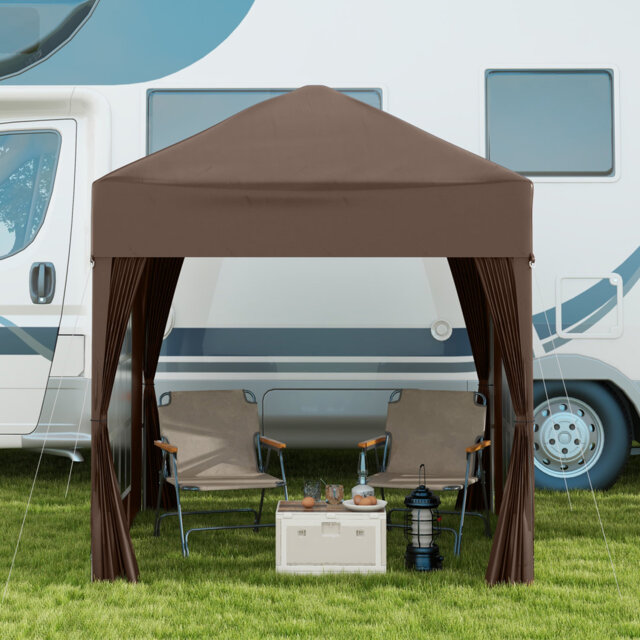 2 X 2m Pop Up Garden Gazebo, Water Resistant Party Marquee Tent With Removable Sidewalls, Large Windows, Powder Coated Steel Frame And Carry Bag, Coff