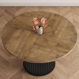 "47"" Round Dining Table for 4-6 People, Dining Room Table with Sturdy Waveform Metal Pedestal Base, Farmhouse Circle Kitchen Table for Dining Room, Kit"