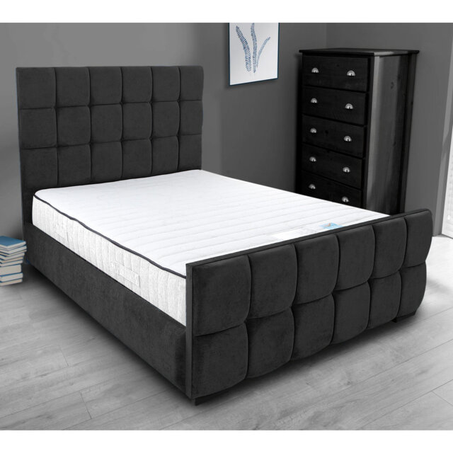 Merricks Contemporary Velvet Upholstered Bed Frame - Padded Headboard, Sprung Slats