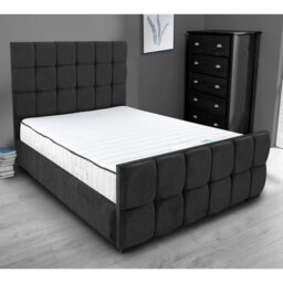 Merricks Contemporary Velvet Upholstered Bed Frame - Padded Headboard, Sprung Slats