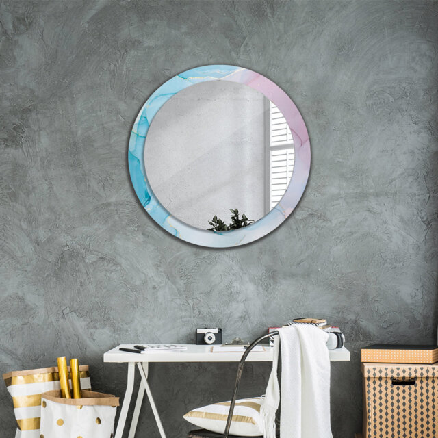 Huldar Round Glass Framed Wall Mounted Accent Mirror in Blue/Grey/Pink
