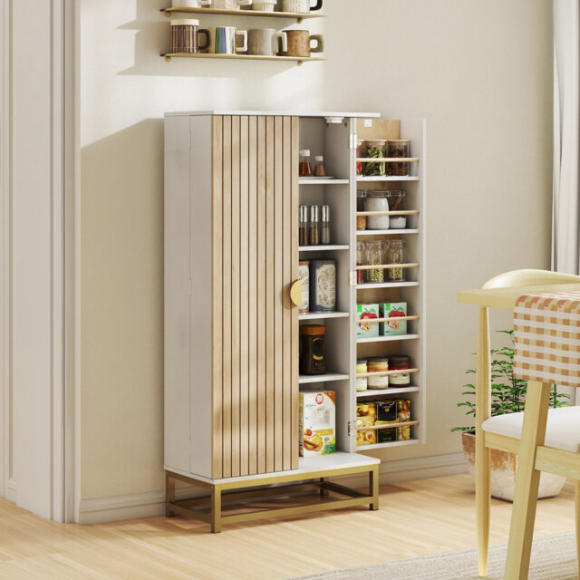 HOMCOM Kitchen Cabinet with Double Doors, 5 Tiers, 12 Spice Racks, White