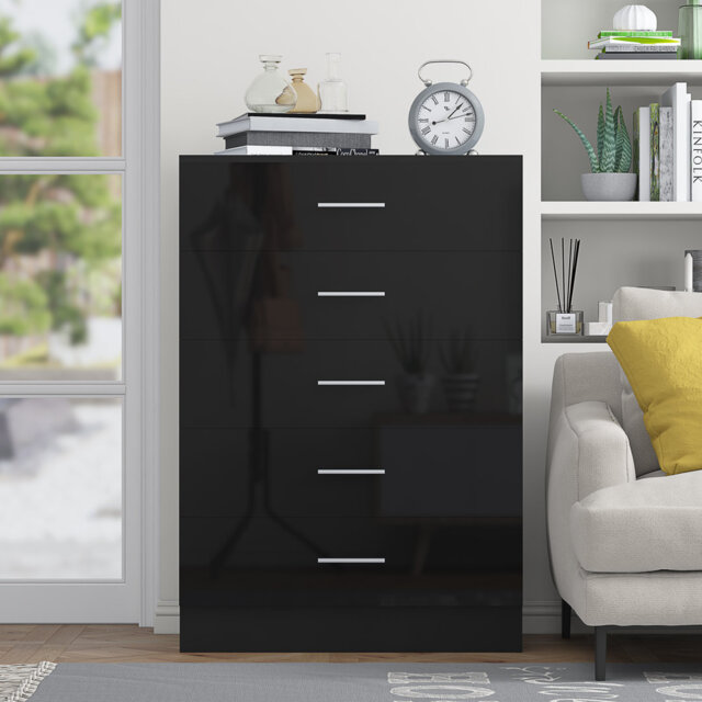 Eva High Gloss 5 Drawer Chest Of Drawers - H: 100cm x D: 40cm x W: 70cm