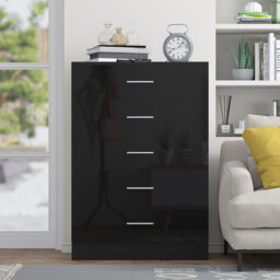Eva High Gloss 5 Drawer Chest Of Drawers - H: 100cm x D: 40cm x W: 70cm