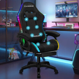 Gaming Chair 12 RGB LED Massage Padded Swivel Recliner Computer Office