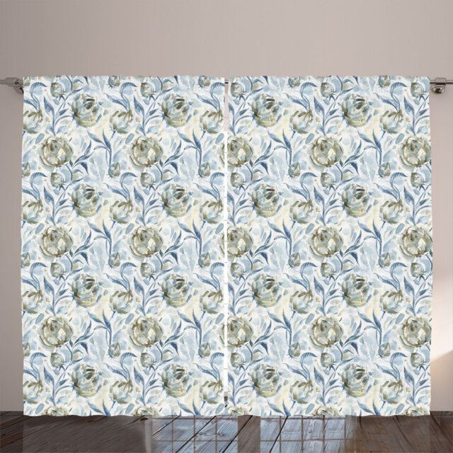Rustic curtain, wild life floral art, floral boho, blue gray peacock green
